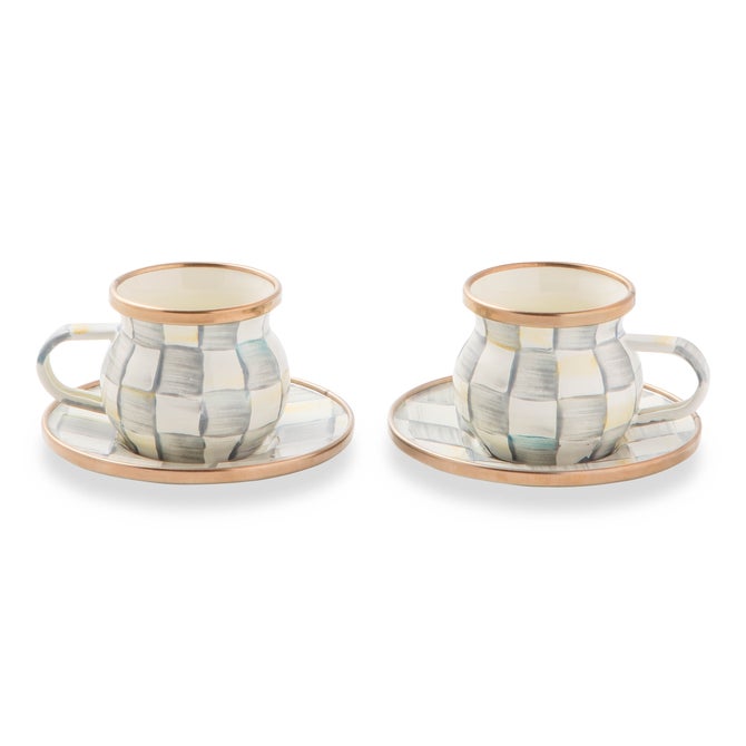 Sterling Check Espresso Cup & Saucer Set, Set of 2