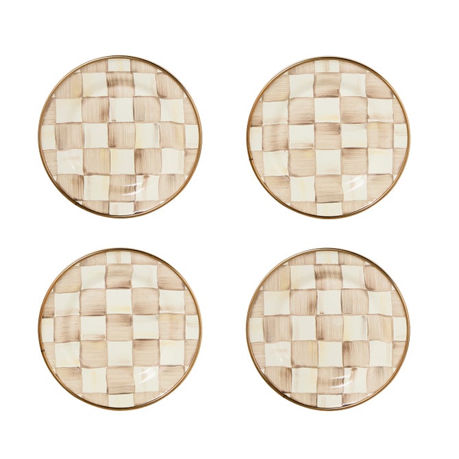 Mocha Check Appetizer Plates, Set of 4