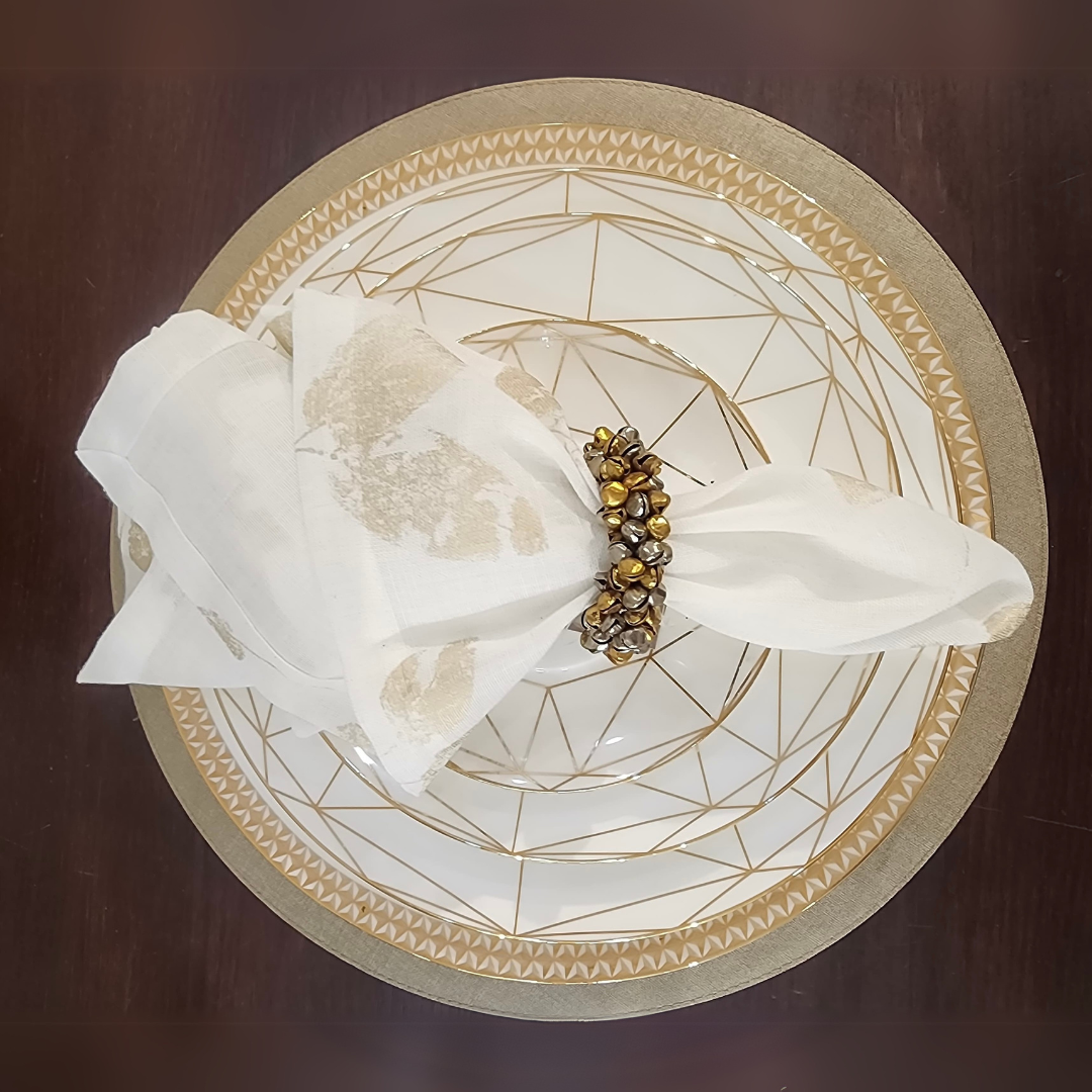 Mantel individual circular reversible de Dubái: lino blanco y lino marrón