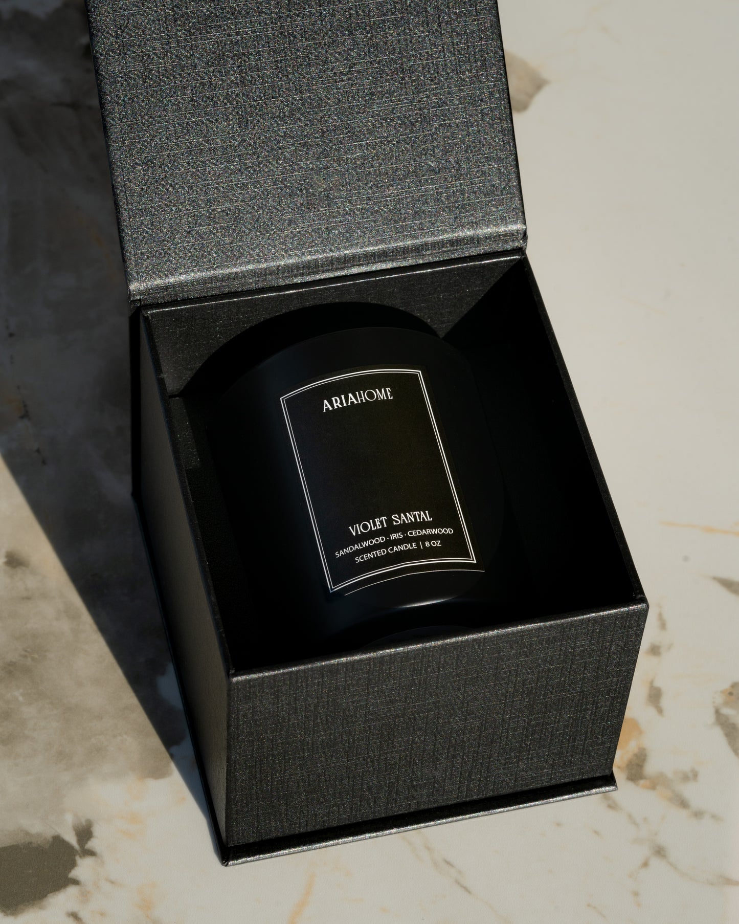 Matte Black Candle with Magnetic Box - Violet Santal
