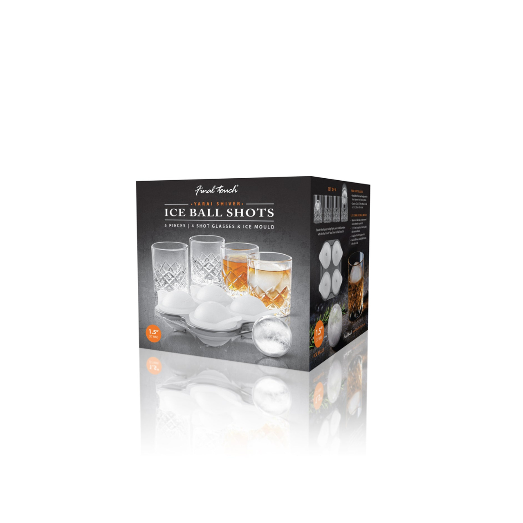 Yarai Shiver Ice Ball Shots - 4 Glasses with Ice Ball Tray