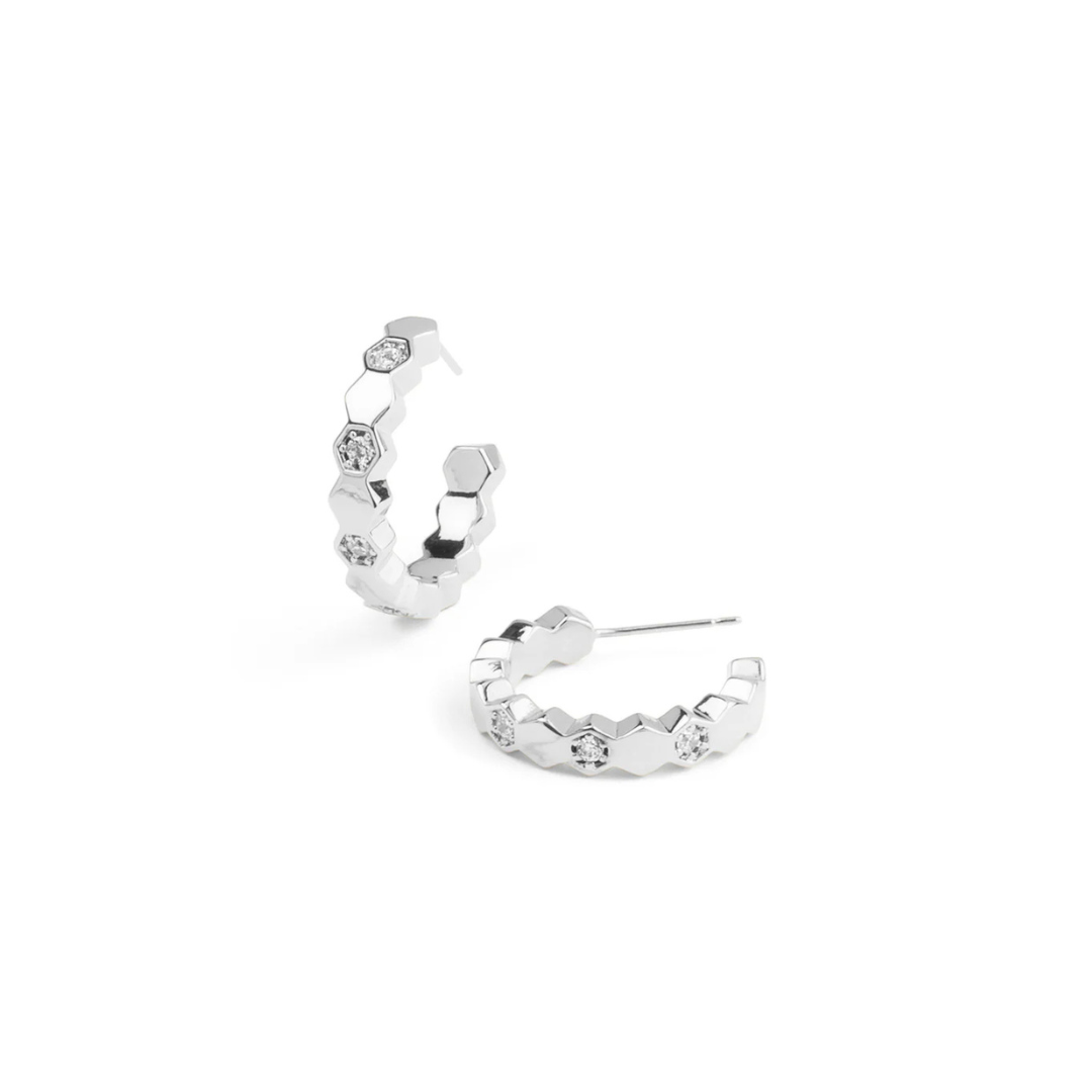 Honeycomb Crystal Hoop Earring Silver