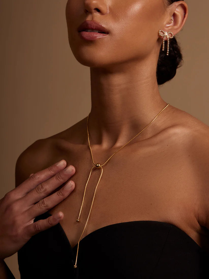Beaded Lariat Necklace Gold