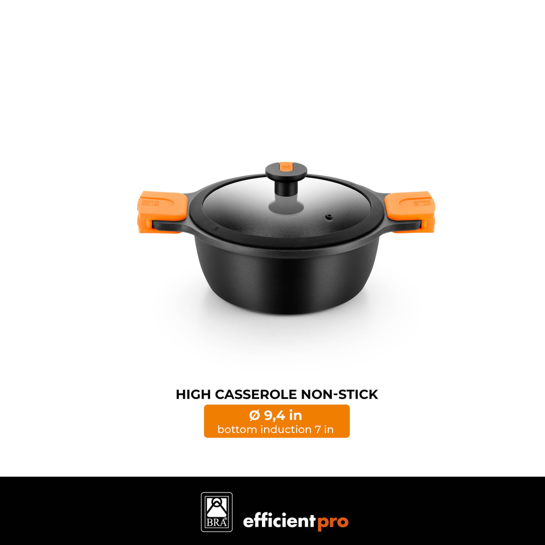 Efficient Pro Cast Aluminum Nonstick Stock Pot with Glass Lid 24 cm, 4.0 L