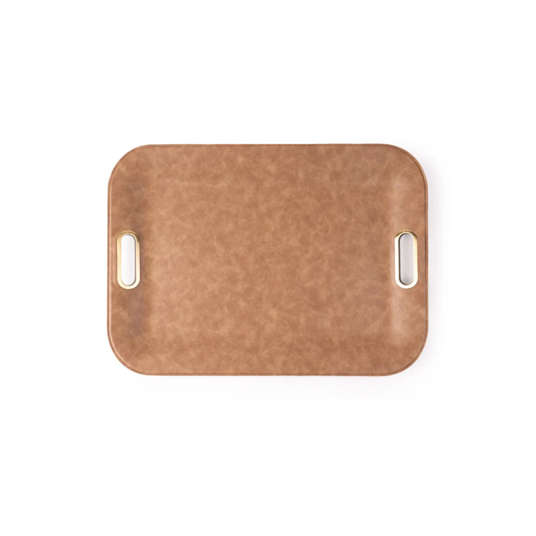 Large Serving Tray with Metal Handles Piedra Brown