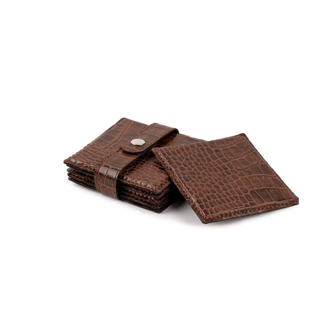 Set of 6 Square Coaster Set - Crocodile Brown