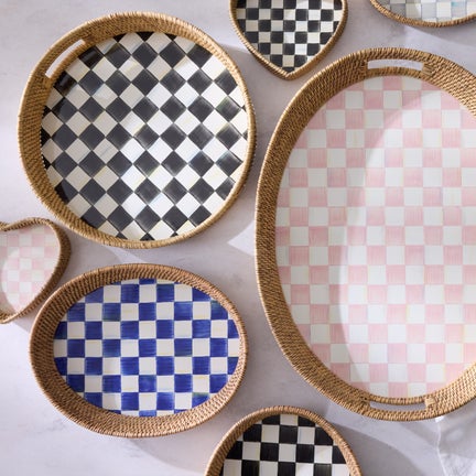 Courtly Check Enamel & Rattan Round Serving Tray