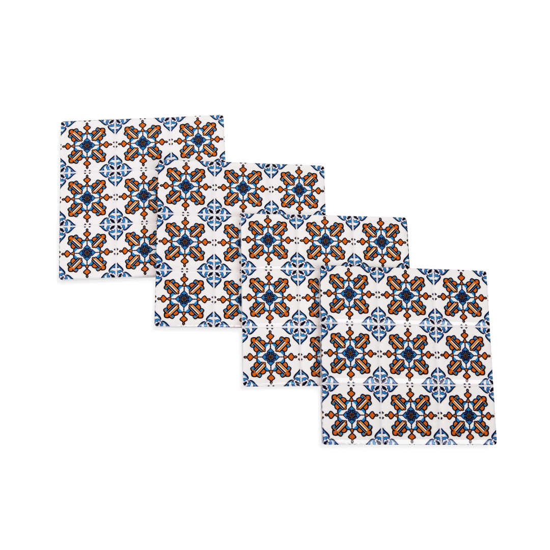 Juego de 4 posavasos de azulejos cuadrados: azul y naranja