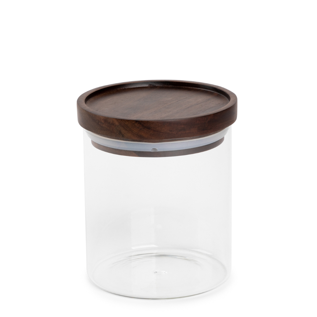 Tapa de acacia y bote de vidrio - Tinte oscuro - Pequeño