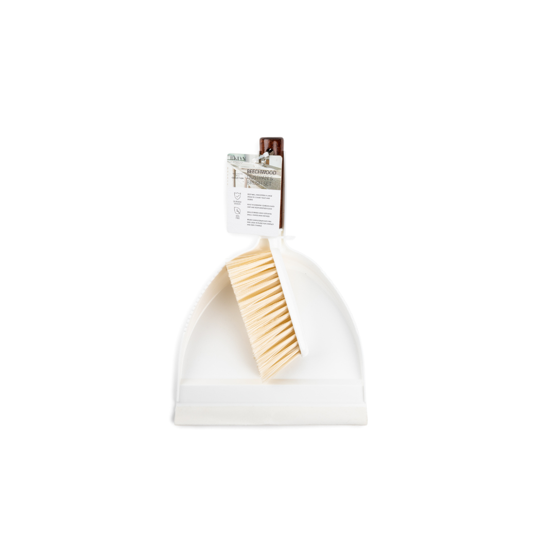 Requisite Everyday Dustpan and Brush Set w/ Dark Wood Handle - White
