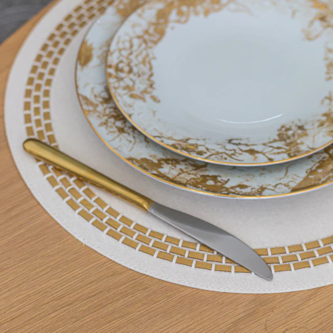 Mykonos Round Placement - Denim White / Gold Set of 4
