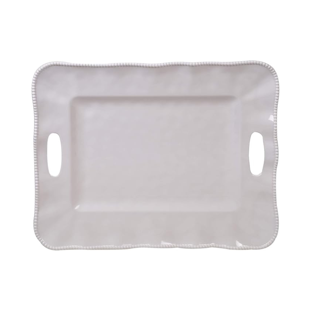 Perlette Cream Rectangular Tray w/Handles 19 in x 15 in