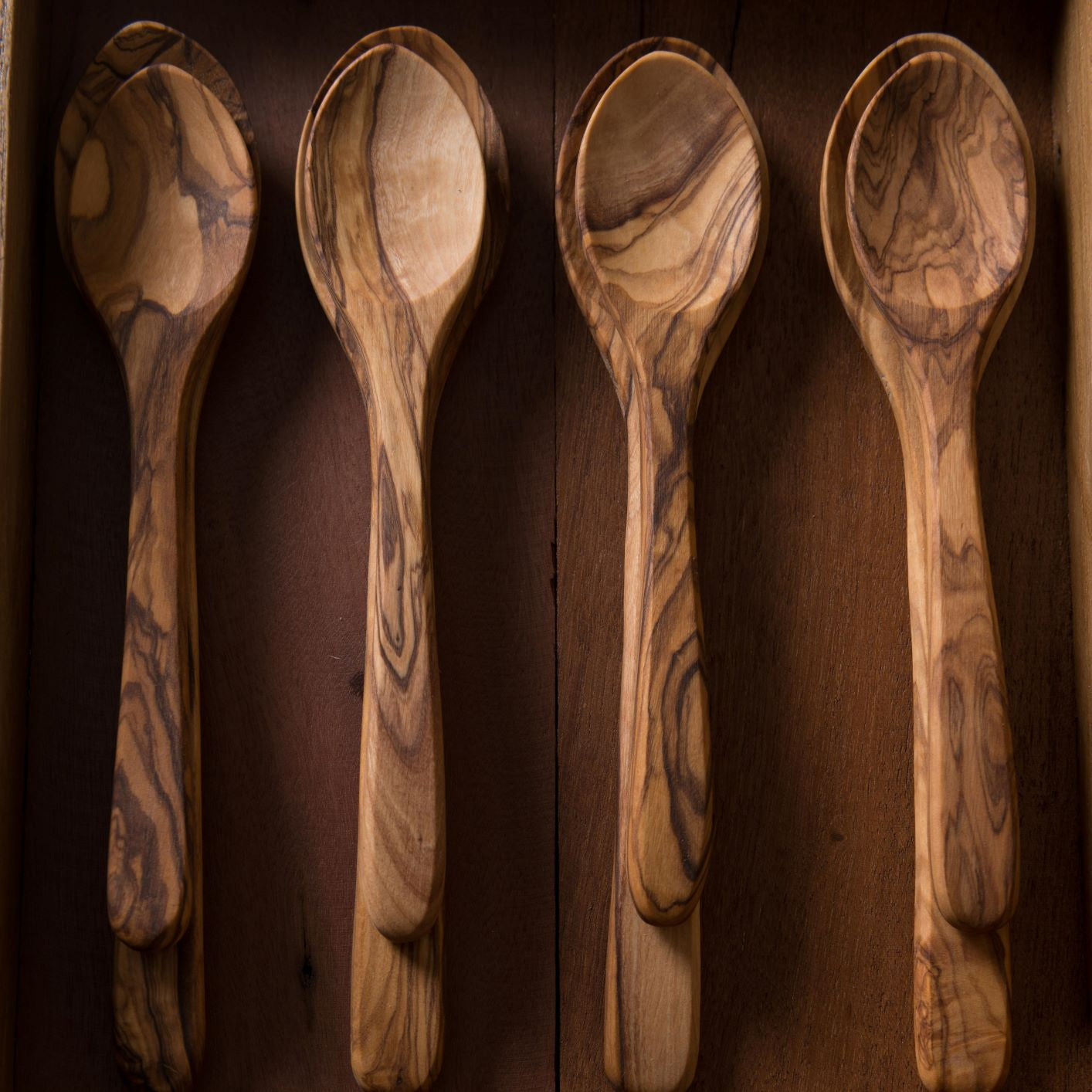 Cucharas de madera de olivo, juego grande de 4