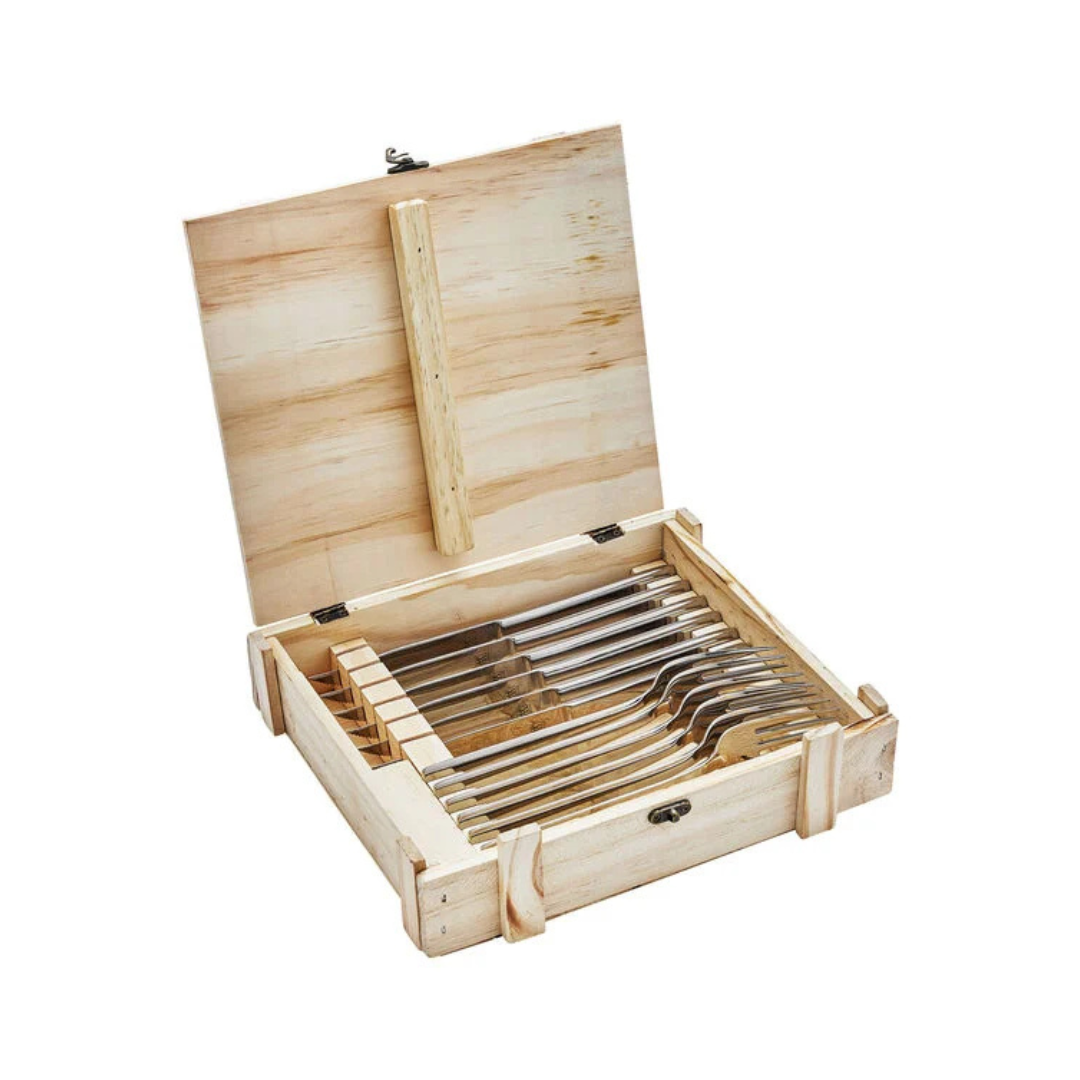 Steak Dinner Stainless Steel 12-Piece Set In Wood Presentation Box ...