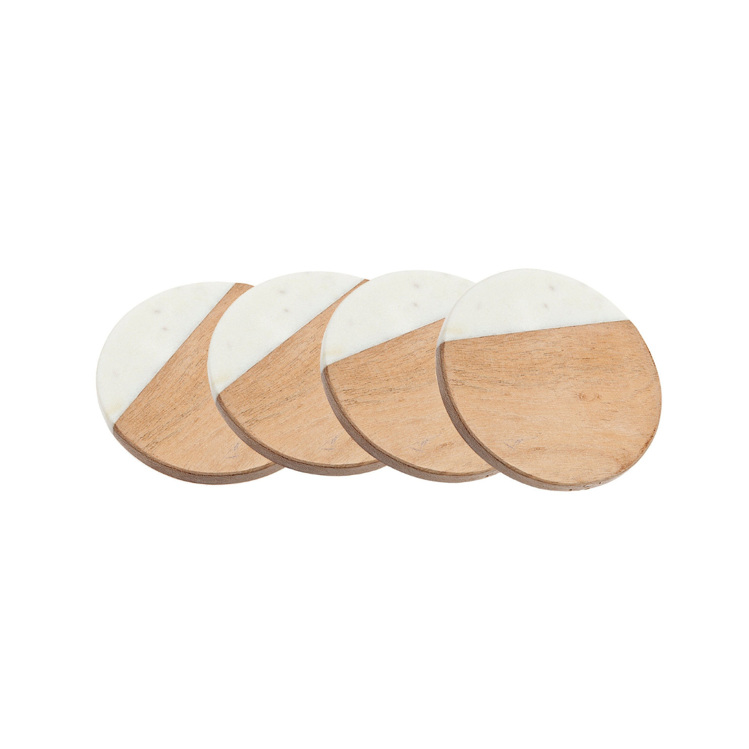 Wood & Marble Coaster - Set of 4