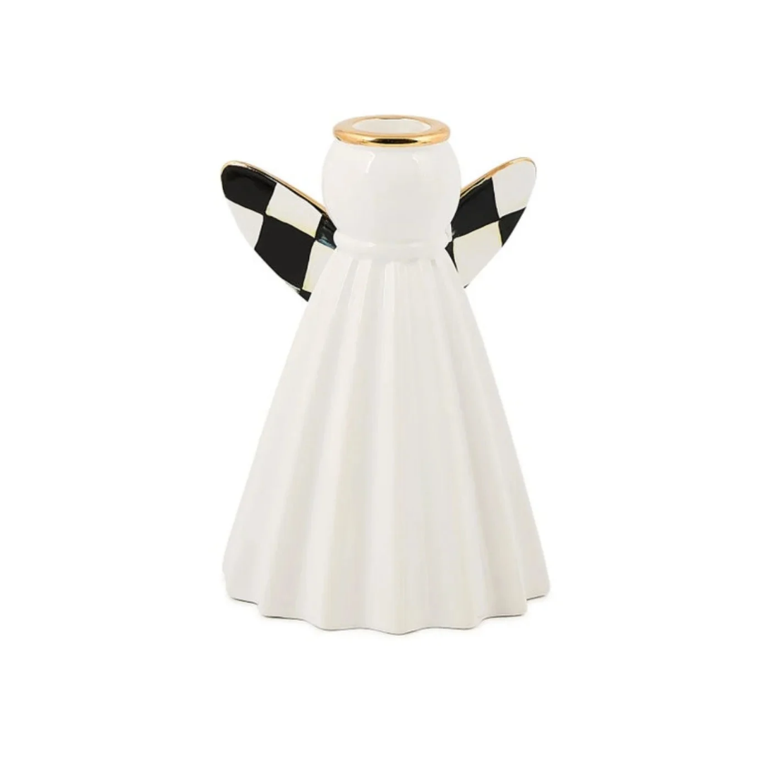 Courtly Noel Short Ceramic Angel Candle Holder
