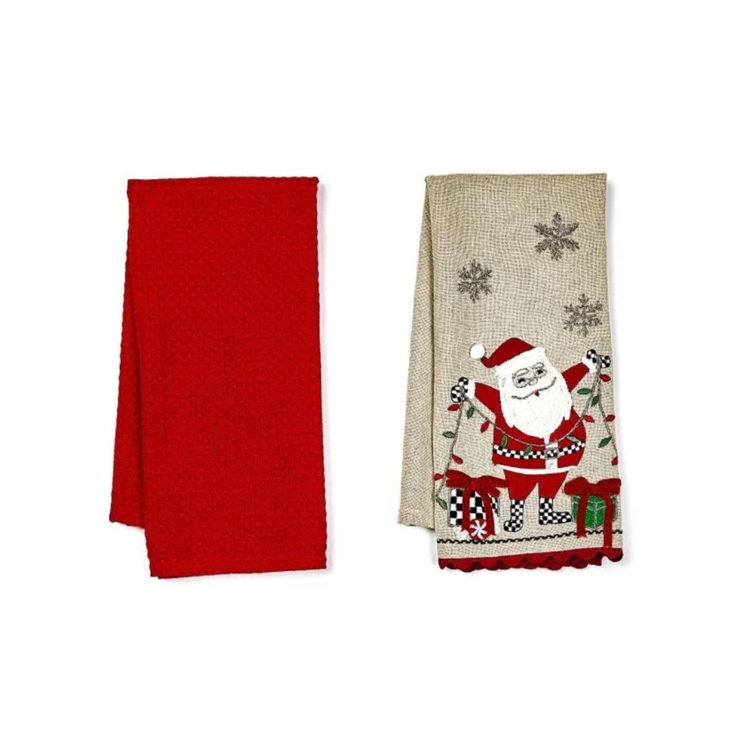 Santa With Tree Lights Embroidered Dish Towels Set Of 2