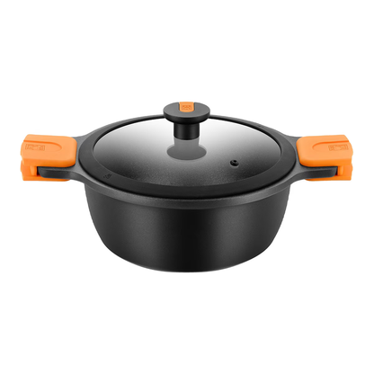 Efficient Pro Cast Aluminum Nonstick Stock Pot with Glass Lid 24 cm, 4.0 L