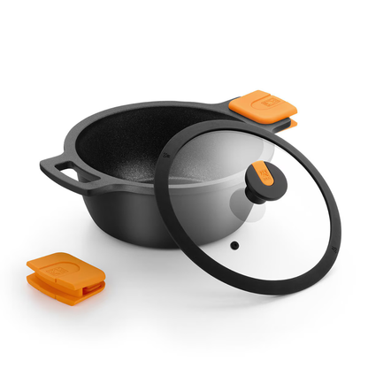 Efficient Pro Cast Aluminum Nonstick Stock Pot with Glass Lid 24 cm, 4.0 L