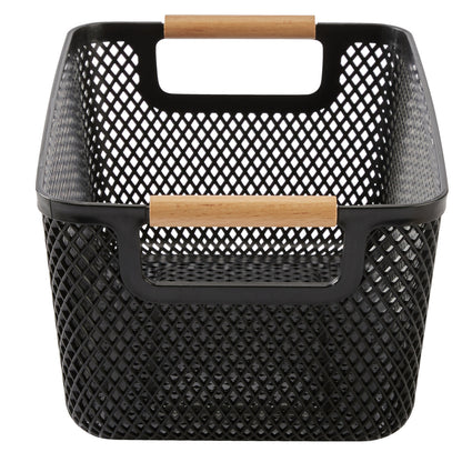 N&T Malla PP Basket with Wooden Handle Black Medium