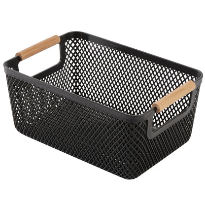 N&T Malla PP Basket with Wooden Handle Black Small