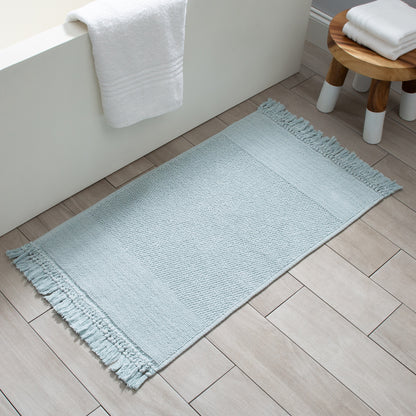 Carlaw Bath Mat Tasseled 100% Cotton Light Blue 21"X 34"