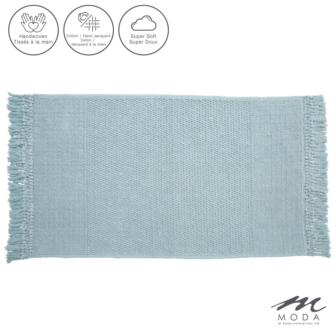 Carlaw Bath Mat Tasseled 100% Cotton Light Blue 21"X 34"