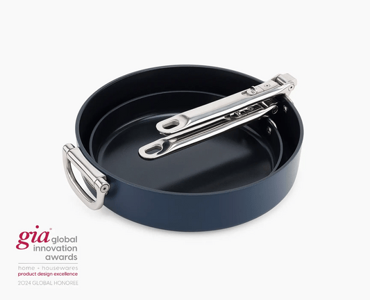 Space Folding Handle Ceramic Non-Stick 3-Piece Blue Cookware Set