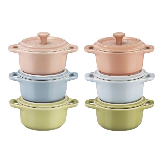 Staub Stoneware Mini Round Dutch Oven Set Macaron, Mixed Colors Set of 6