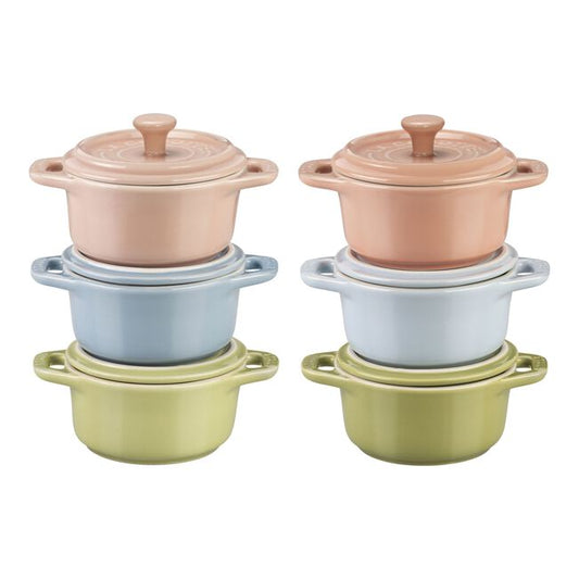 Staub Stoneware Mini Round Dutch Oven Set Macaron, Mixed Colors Set of 6