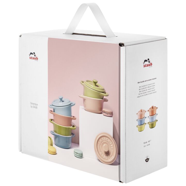 Staub Stoneware Mini Round Dutch Oven Set Macaron, Mixed Colors Set of 6