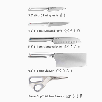 Elevate™ Fusion 5-piece Knife & Scissor Set with Beechwood Block