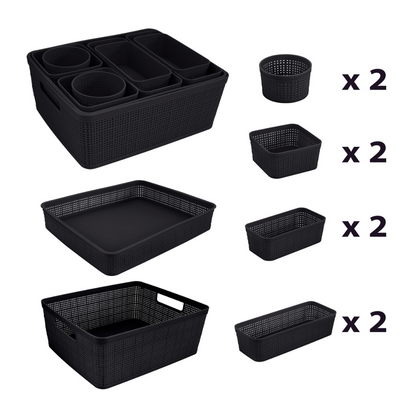 N&T 10pc Weave Organizer Basket Set Plastic Black