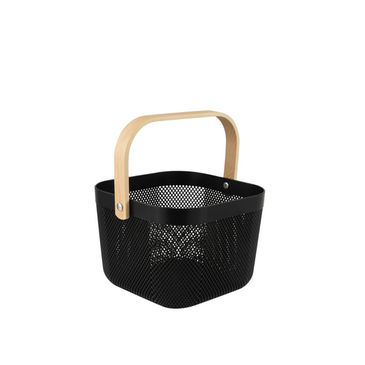 N&T Plexus Mesh Storage Basket Black With Wooden Handle 9L