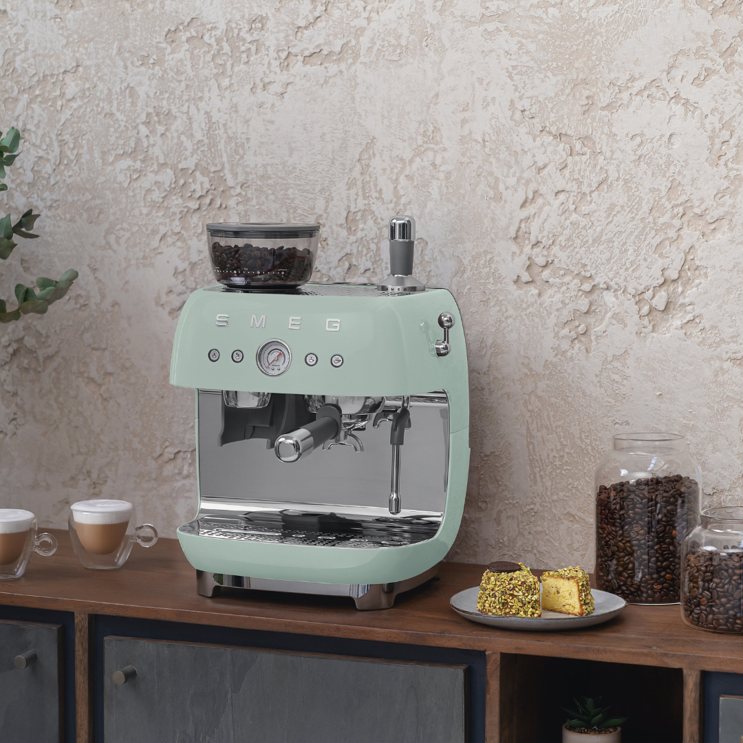 50s Retro Style Aesthetic Semi-Automatic Espresso Coffee Machine- Pastel Green
