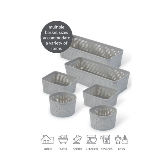 N&T 6pc Weave Organizer Basket Set Plastic Grey