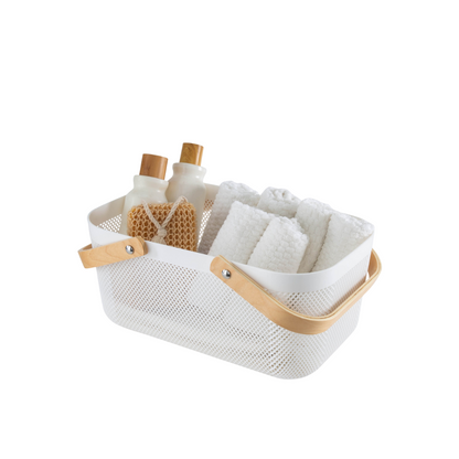 N&T Plexus Mesh Storage Basket White With Wooden Handle 17L