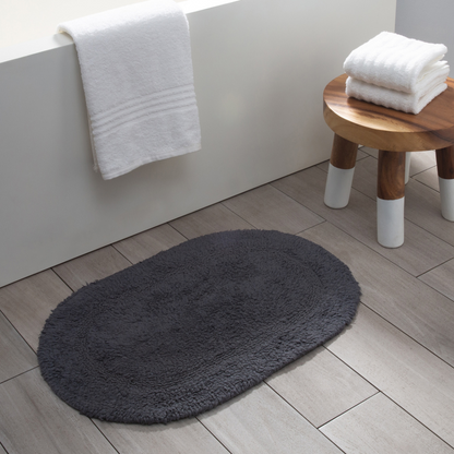 Serene Bath Mat Oval Cotton Reversible Slate Grey 18" X 28" Gsm 1500