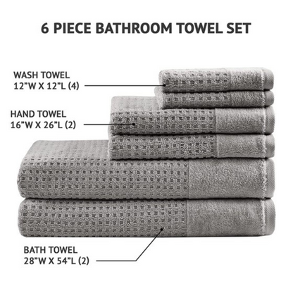 Spa Waffle Cotton Jacquard Antimicrobial Bath Towel 6 Piece Set - White