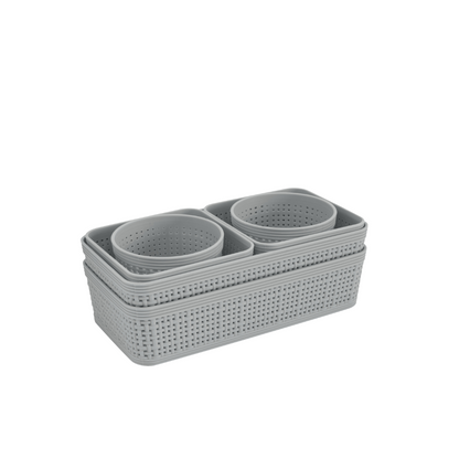 N&T 6pc Weave Organizer Basket Set Plastic Grey