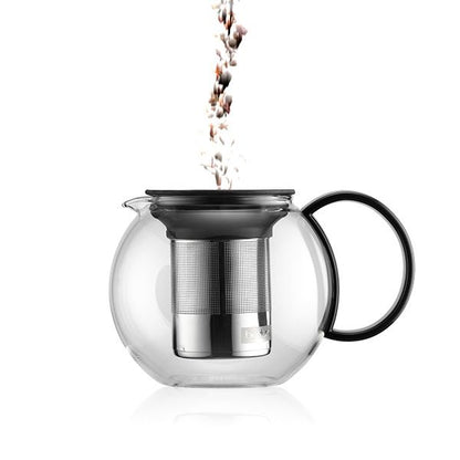 Tea Press Glass & Stainless Steel Filter with Black Plastic Lid, 34 oz
