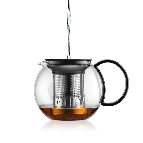 Tea Press Glass & Stainless Steel Filter with Black Plastic Lid, 34 oz