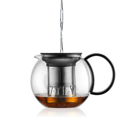 Tea Press Glass & Stainless Steel Filter with Black Plastic Lid, 34 oz