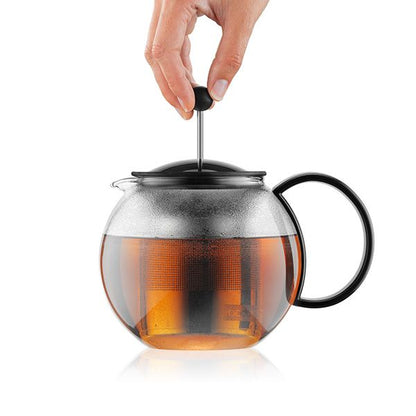 Tea Press Glass & Stainless Steel Filter with Black Plastic Lid, 34 oz