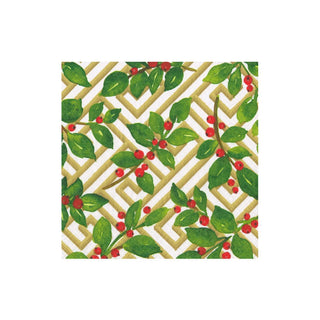 Holly and Fretwork White Cocktail Napkin
