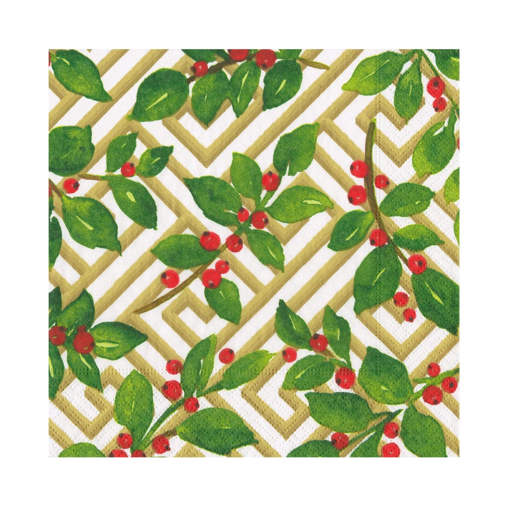 Holly And Fretwork White Luncheon Napkins