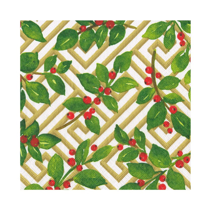 Holly And Fretwork White Luncheon Napkins