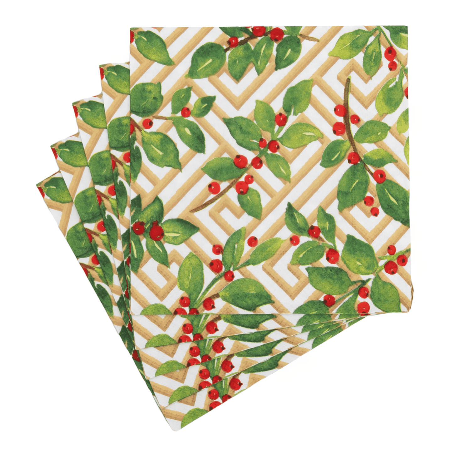 Holly And Fretwork White Luncheon Napkins