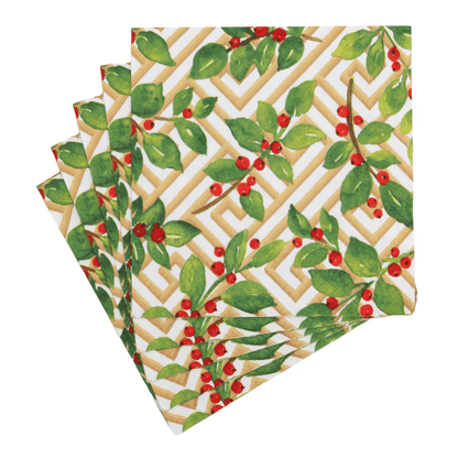 Holly And Fretwork White Luncheon Napkins