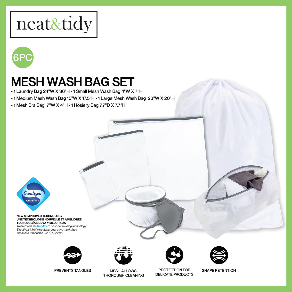 N&T 6 Piece Mesh Wash Bag Set White